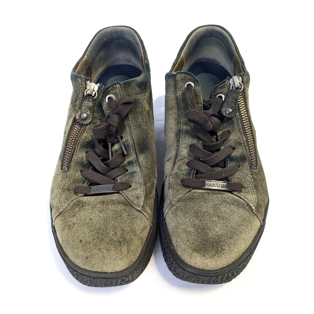 Hartjes Xs Womens 8.5 Olive Green Suede Side Zip Lace Up Sneakers Shoes Austria